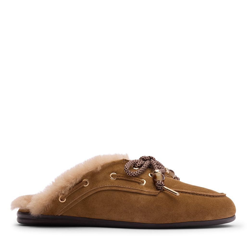 Mules en daim avec laine - marron