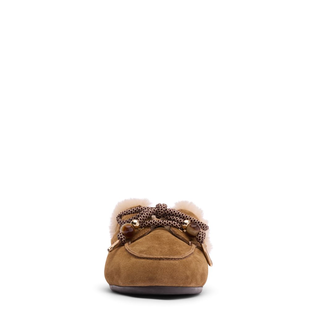 Mules en daim avec laine - marron