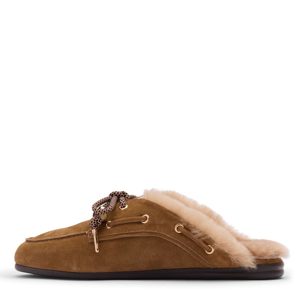 Mules en daim avec laine - marron