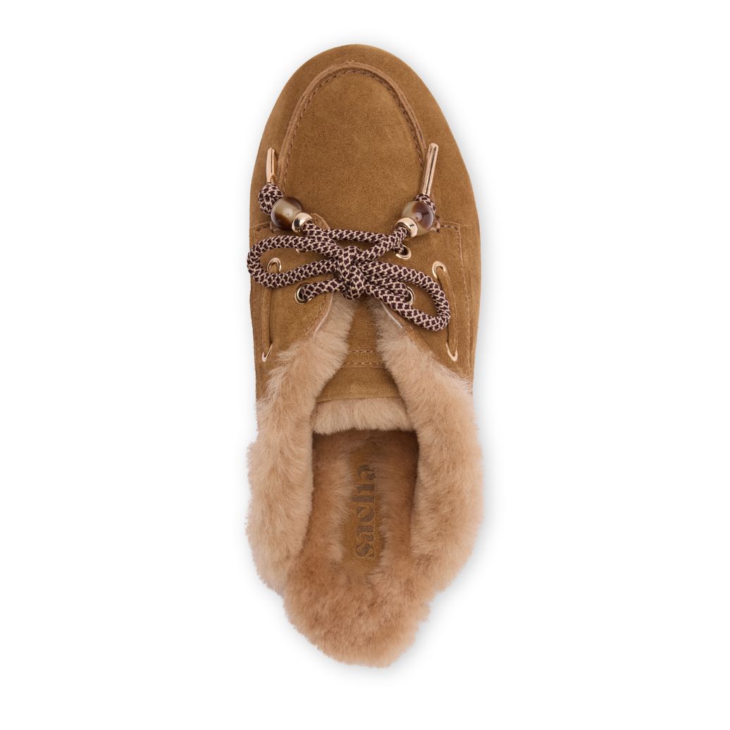 Mules en daim avec laine - marron