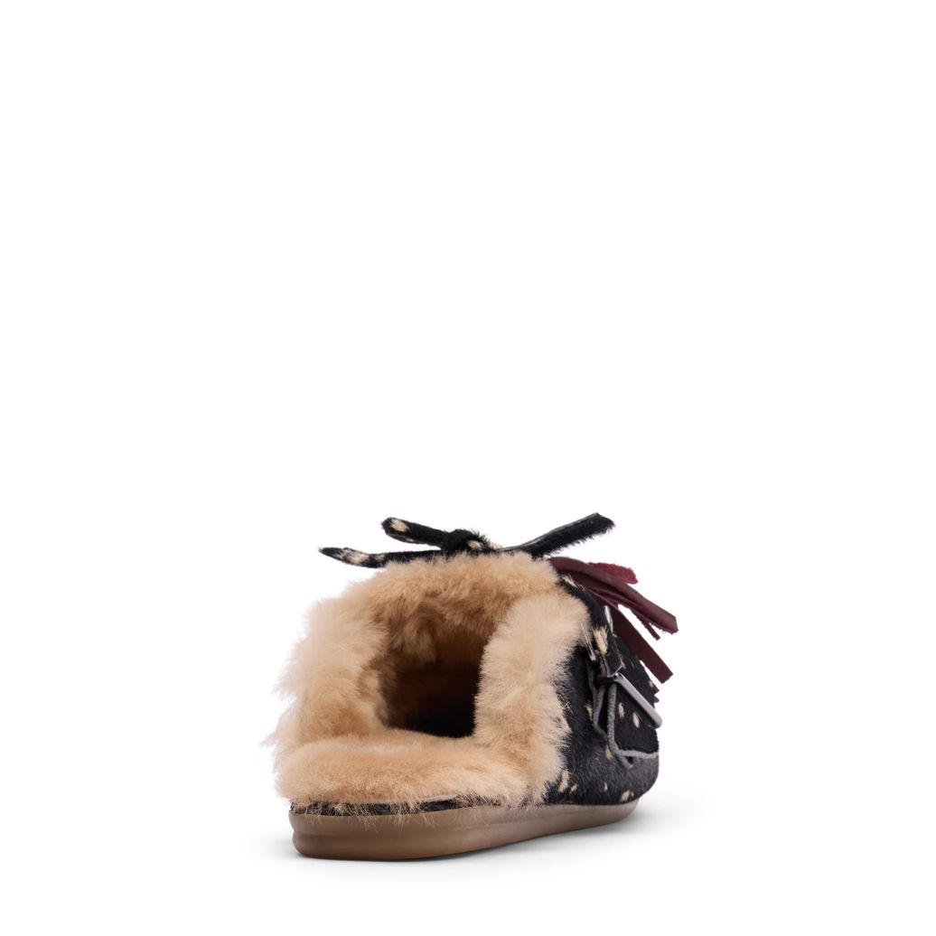 Zwarte bambi print muiltjes met wol