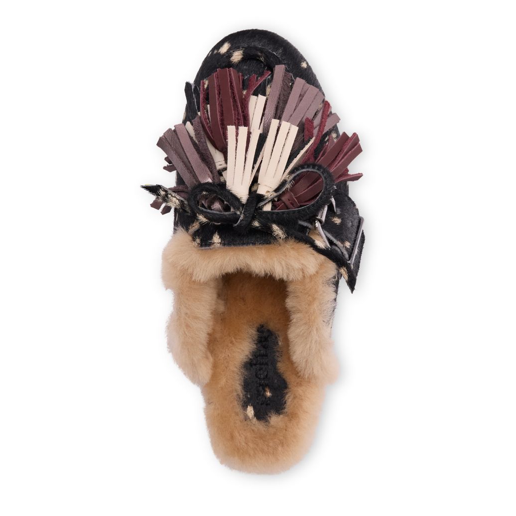 Zwarte bambi print muiltjes met wol