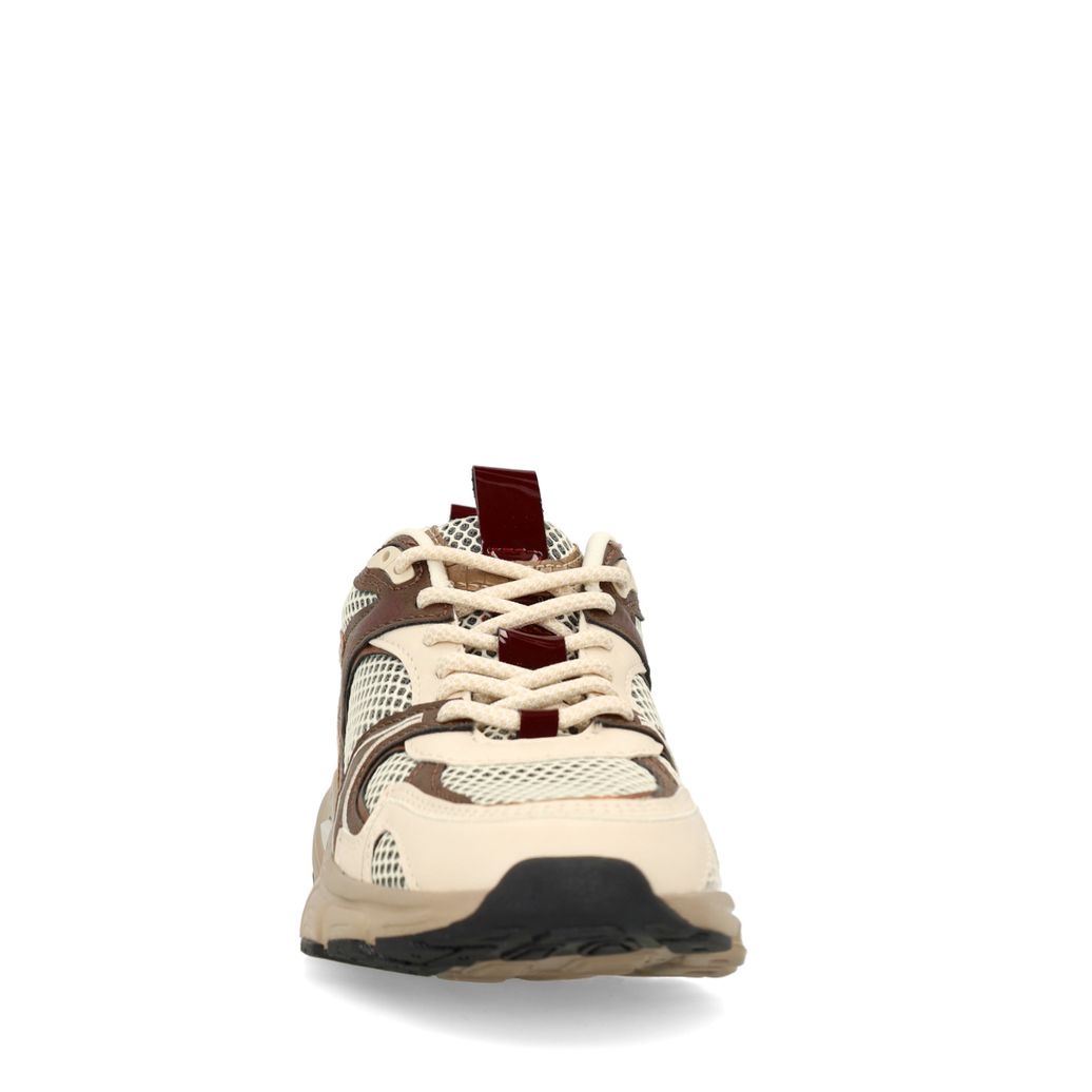 Braune Sneaker mit bordeauxroten Details