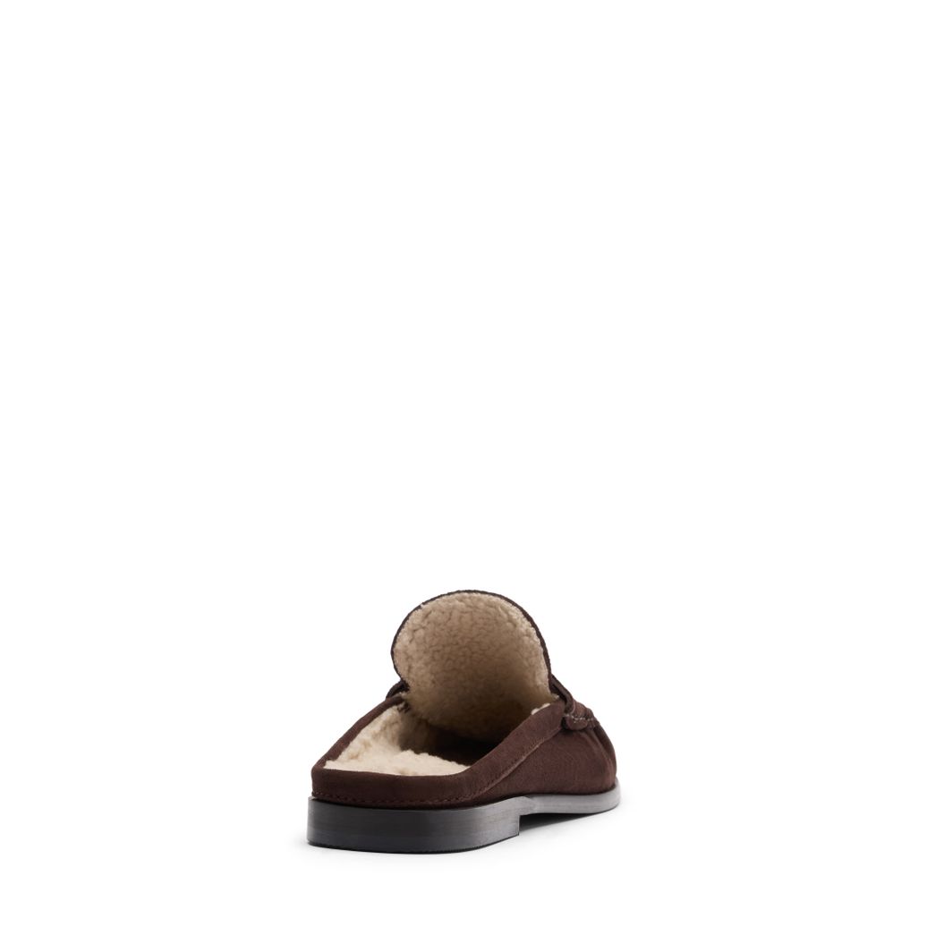 Dunkelbraune Veloursleder-Slipper mit Wollfutter