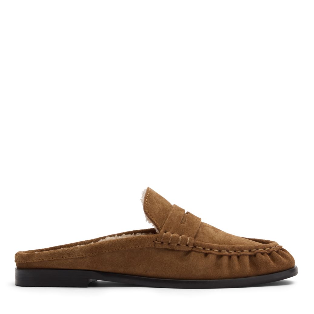 Chaussures à enfiler en daim avec laine - beige