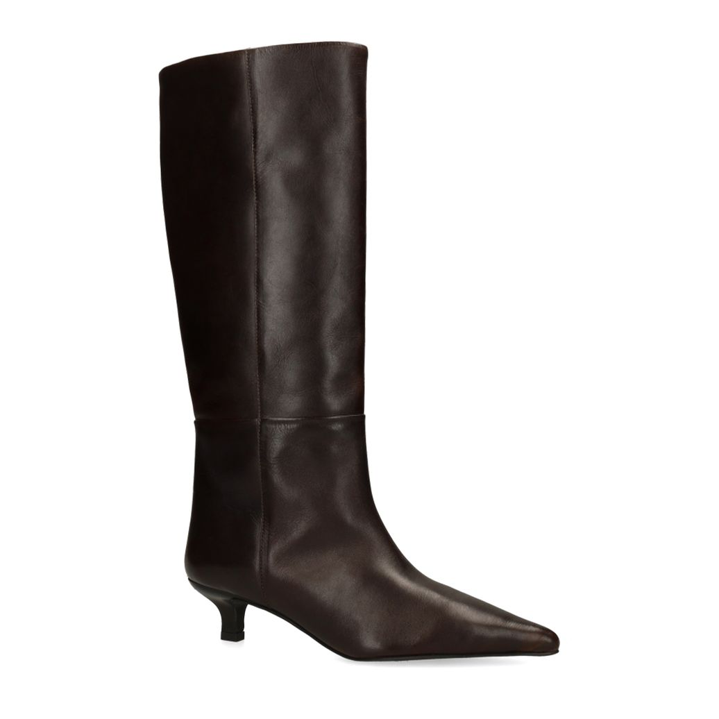 Bottes hautes en cuir avec petit talon - marron foncé