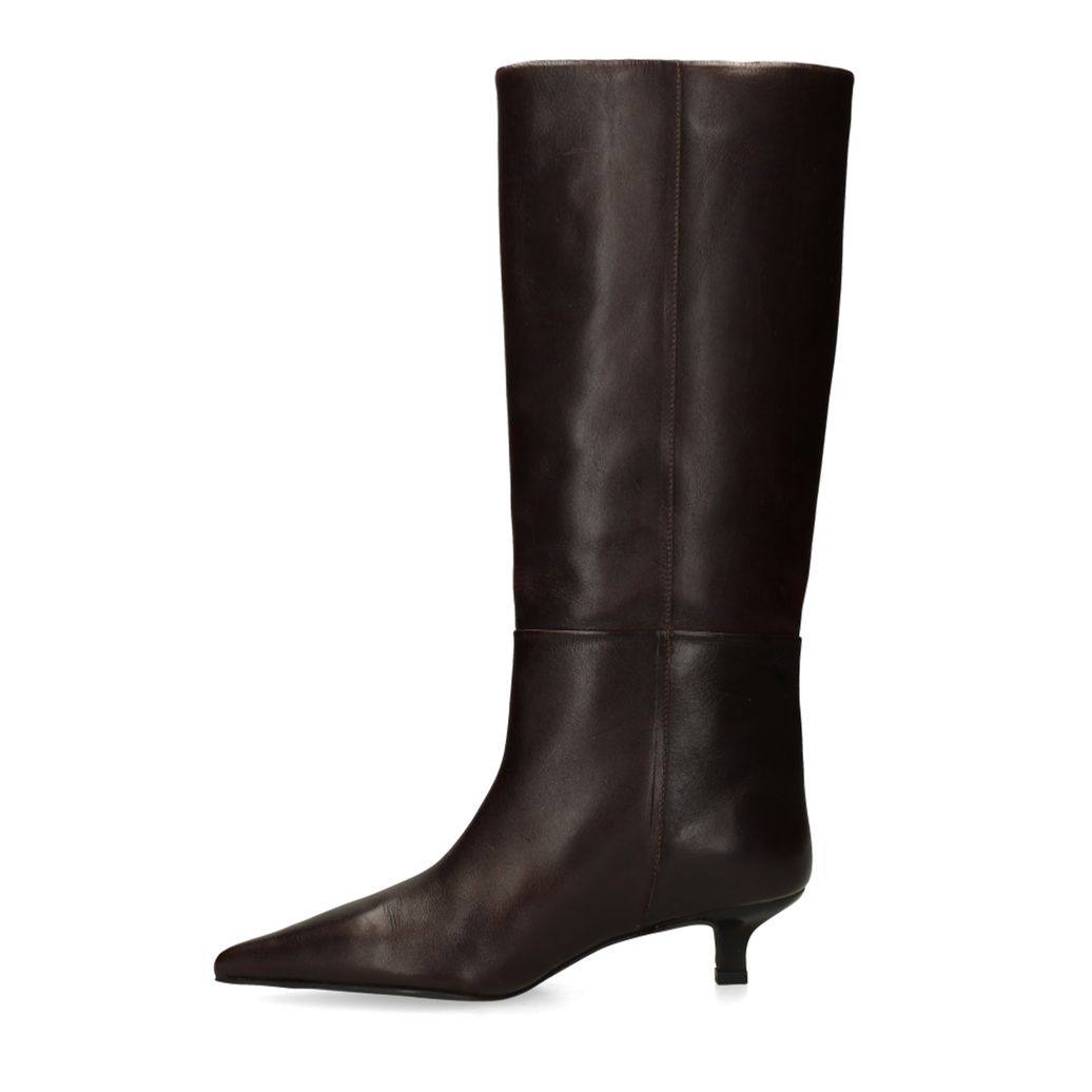 Bottes hautes en cuir avec petit talon - marron foncé