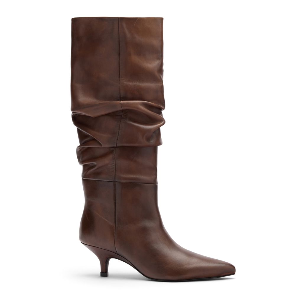 Brownwashed leren hoge laarzen met hak