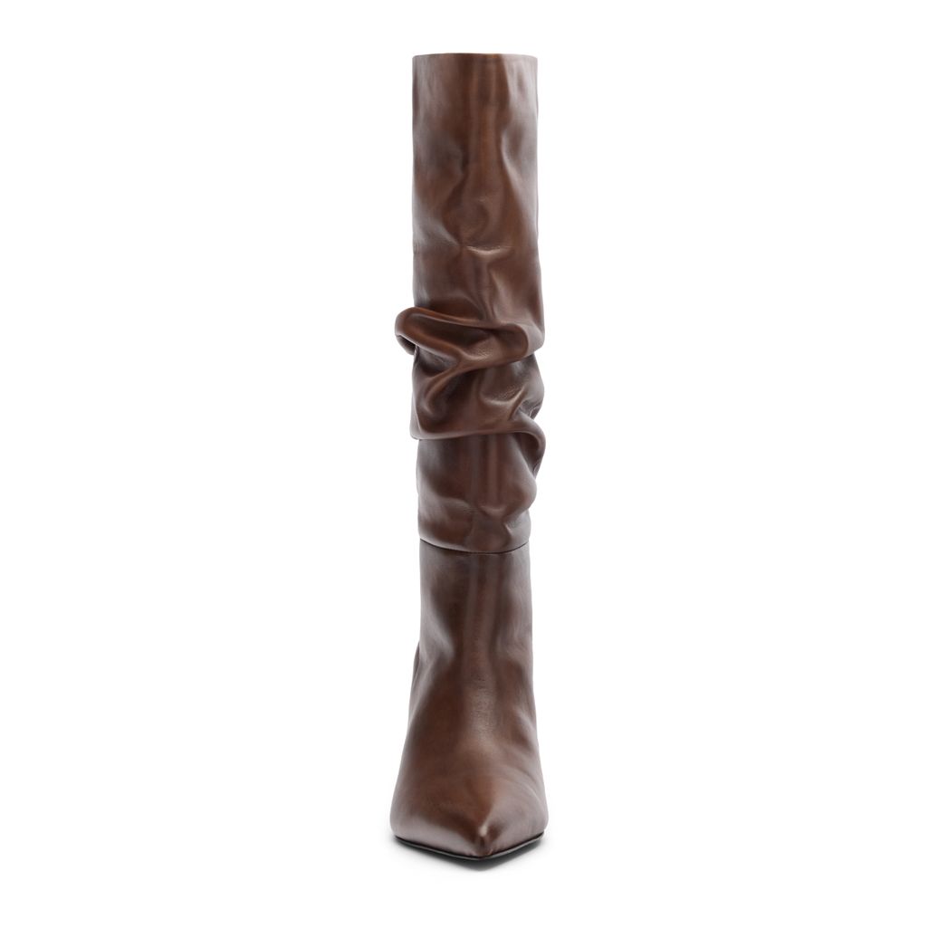 Brownwashed leren hoge laarzen met hak