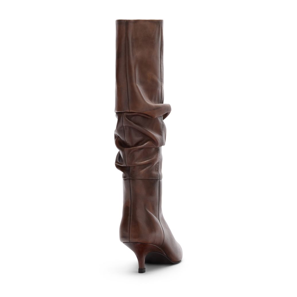 Brownwashed leren hoge laarzen met hak