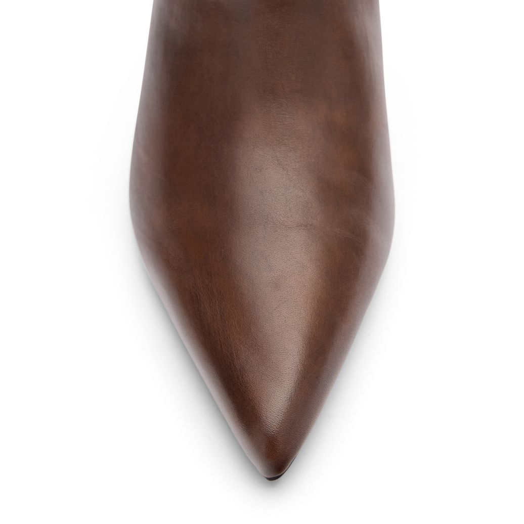 Brownwashed leren hoge laarzen met hak