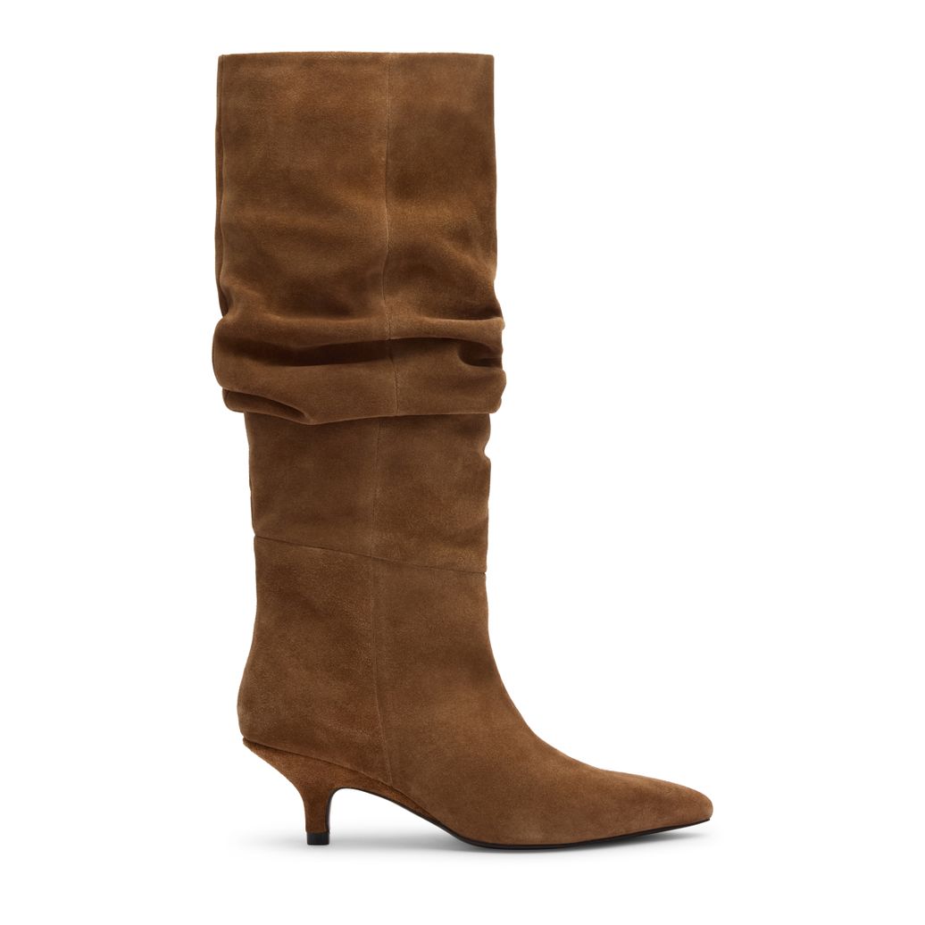 Beige suède hoge laarzen met hak