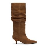 Beigefarbene Veloursleder-Stiefel mit Absatz