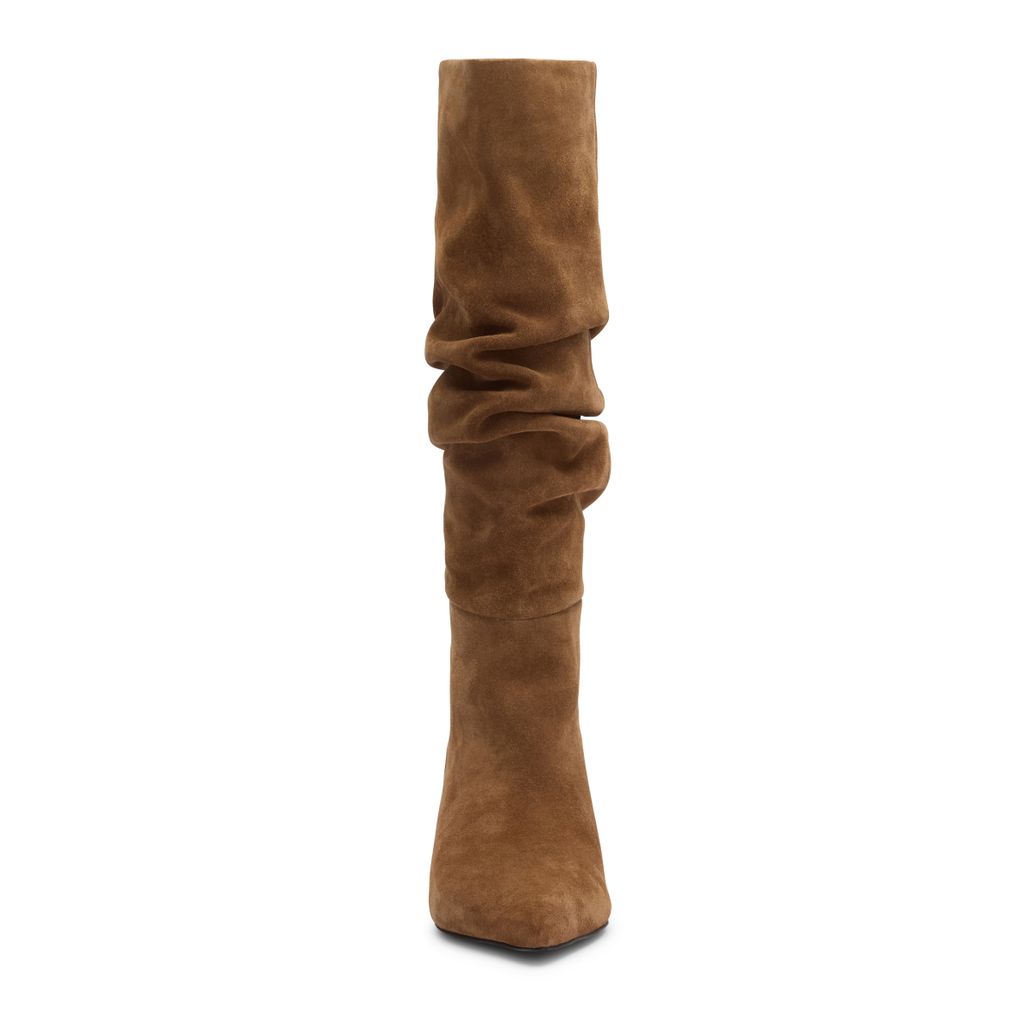Beige suède hoge laarzen met hak