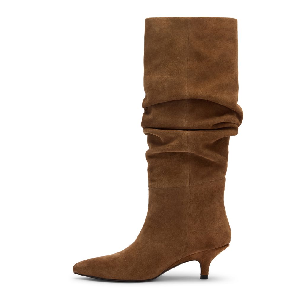 Beige suède hoge laarzen met hak