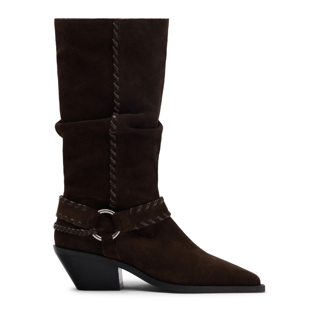 Dunkelbraune Veloursleder-Stiefel