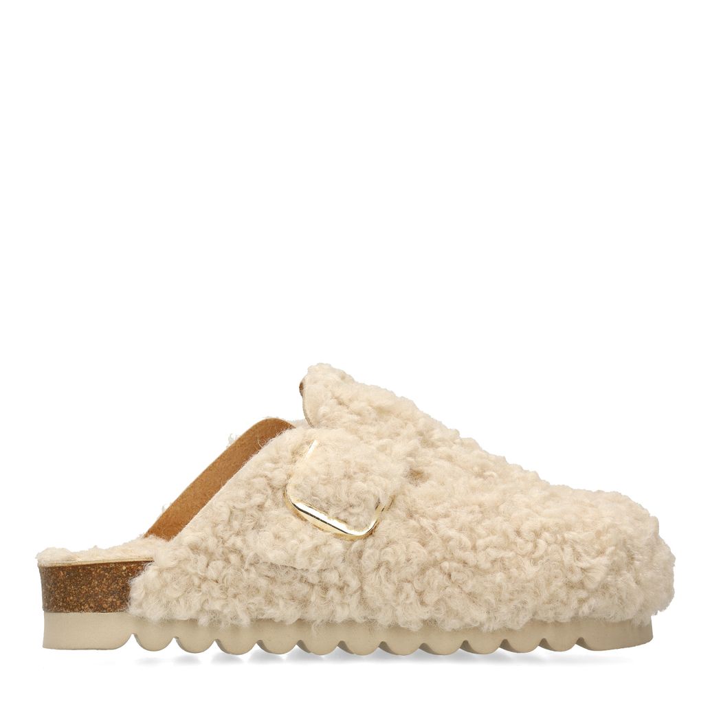 Beige teddy clogs met gesp