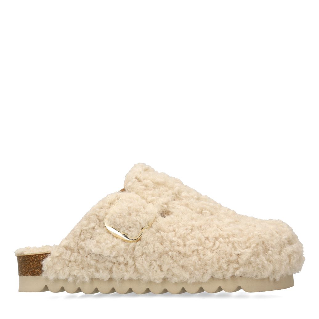 Beige teddy clogs met gesp