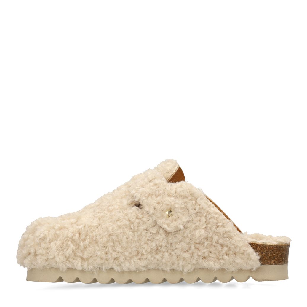 Beige teddy clogs met gesp