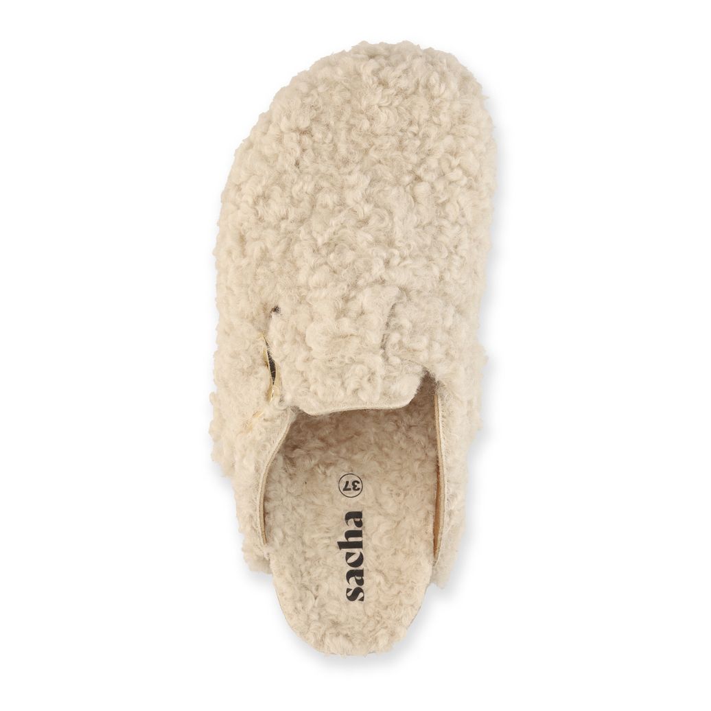 Beige teddy clogs met gesp