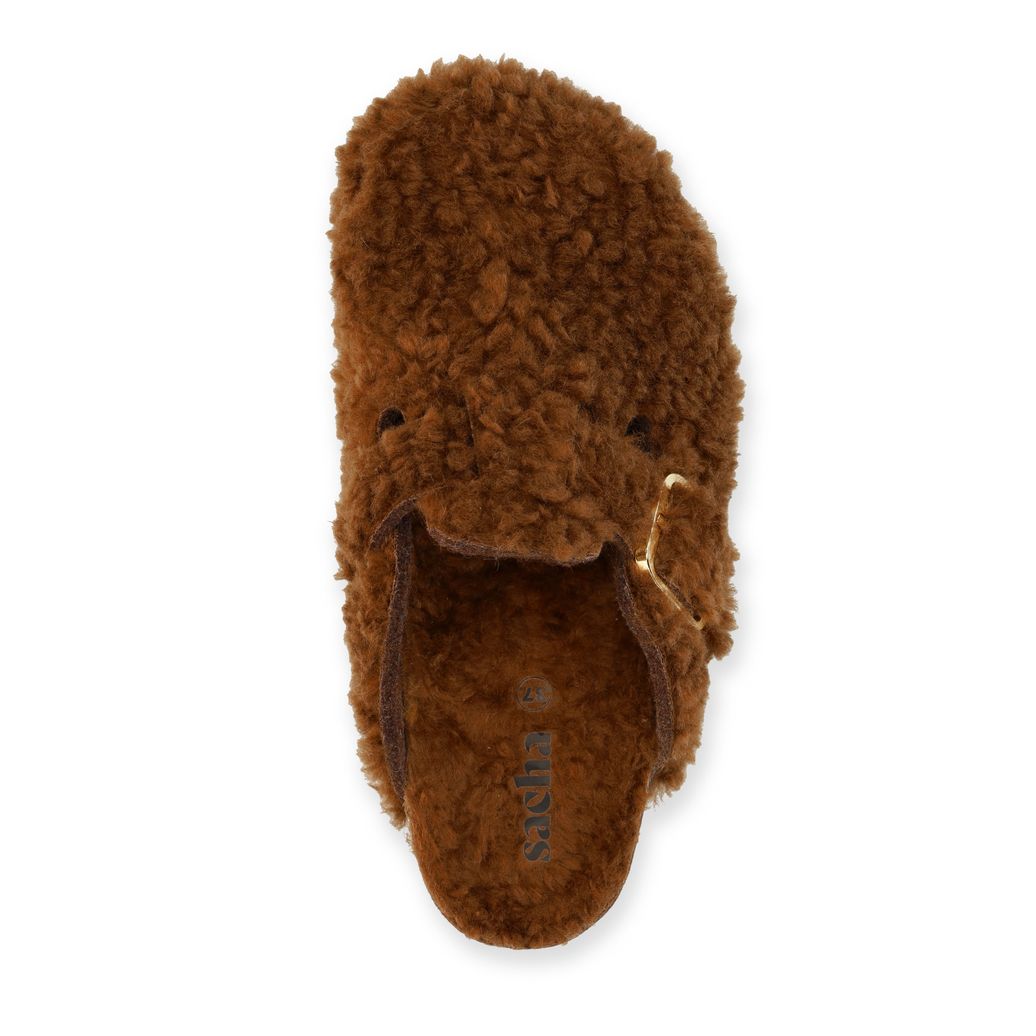 Bruine teddy clogs met gesp