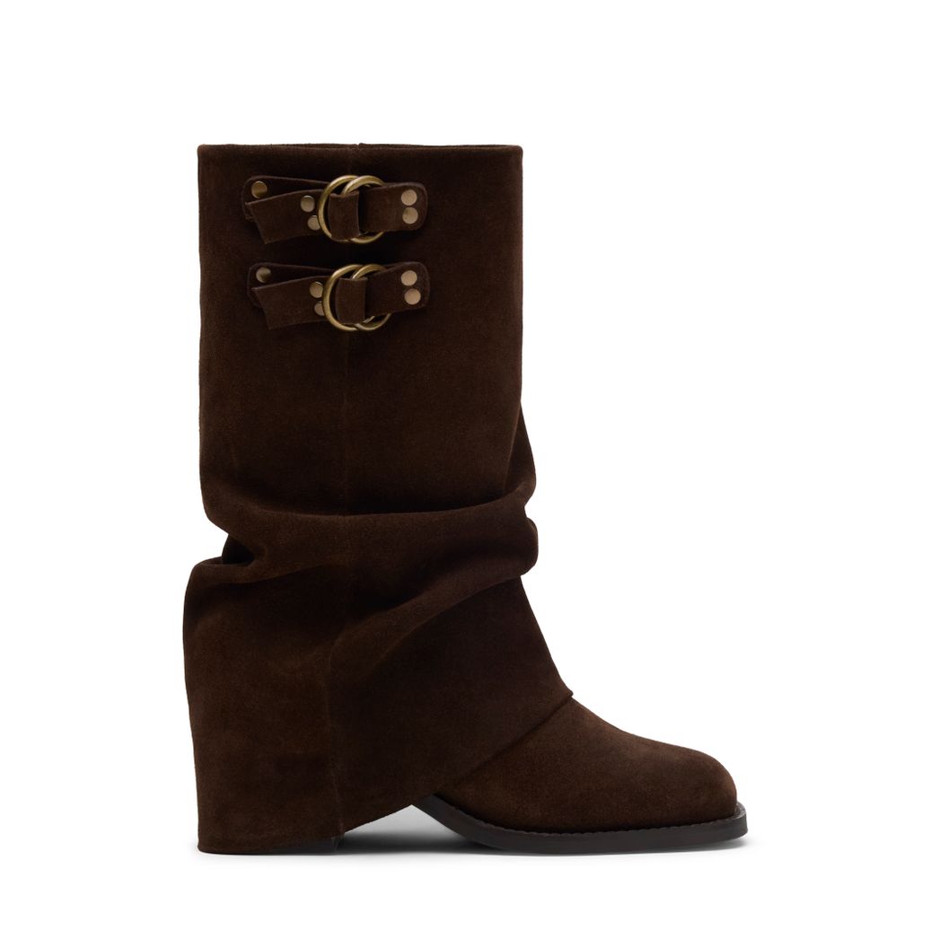 Donkerbruine suède biker boots met flap