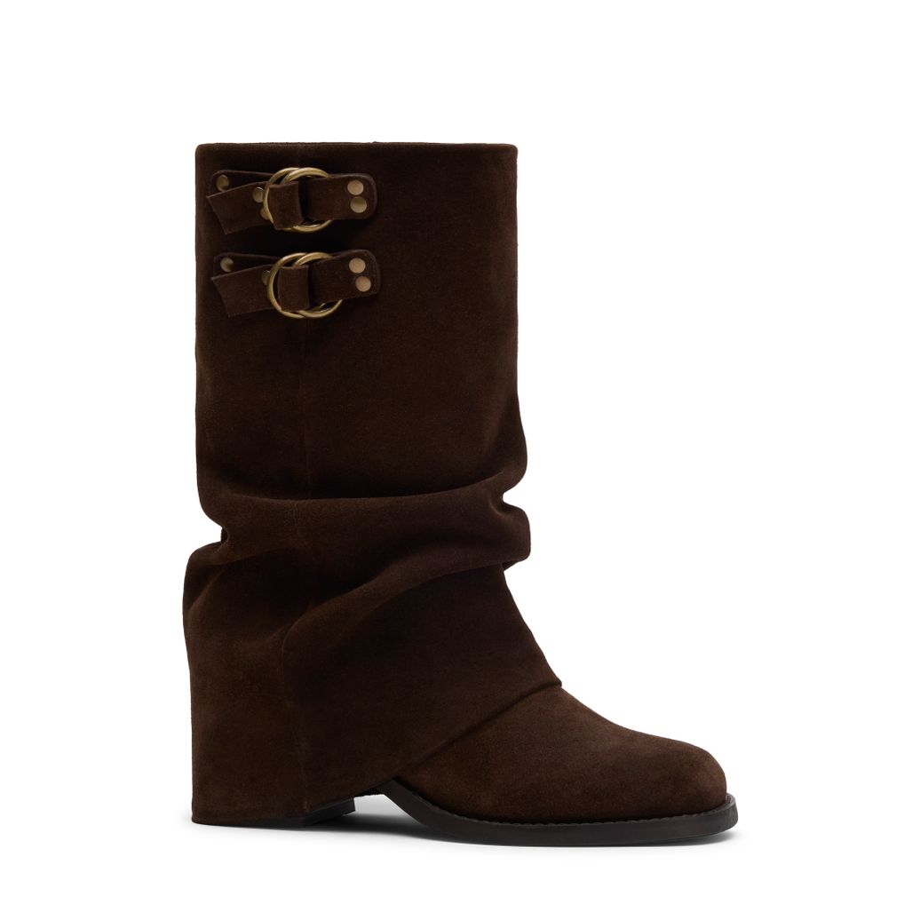 Donkerbruine suède biker boots met flap