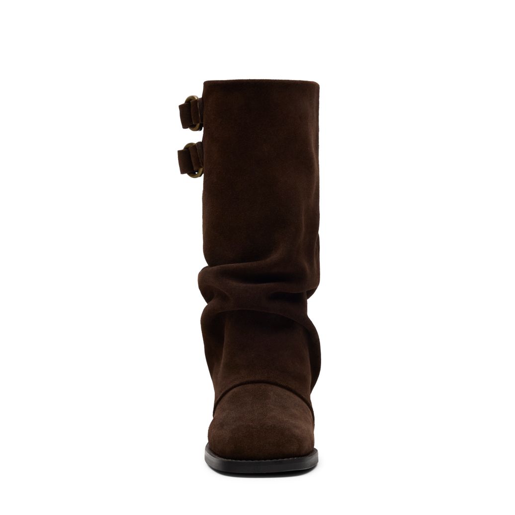 Bottines motardes en daim avec rabat - marron foncé