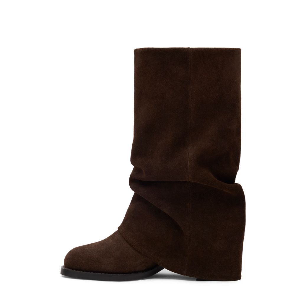 Bottines motardes en daim avec rabat - marron foncé