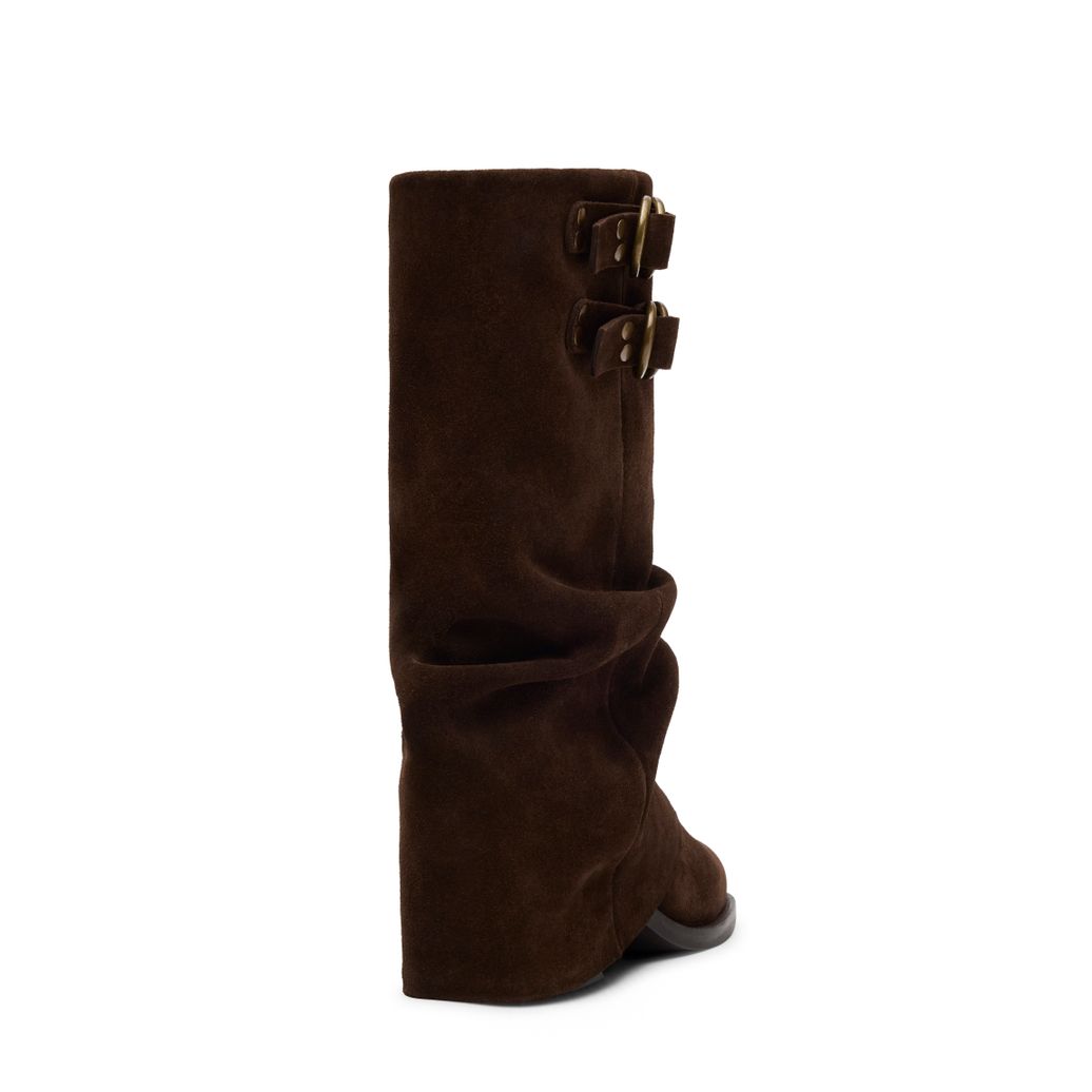 Bottines motardes en daim avec rabat - marron foncé