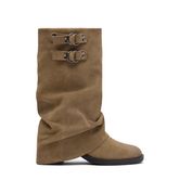 Bottines motardes en daim avec rabat - beige