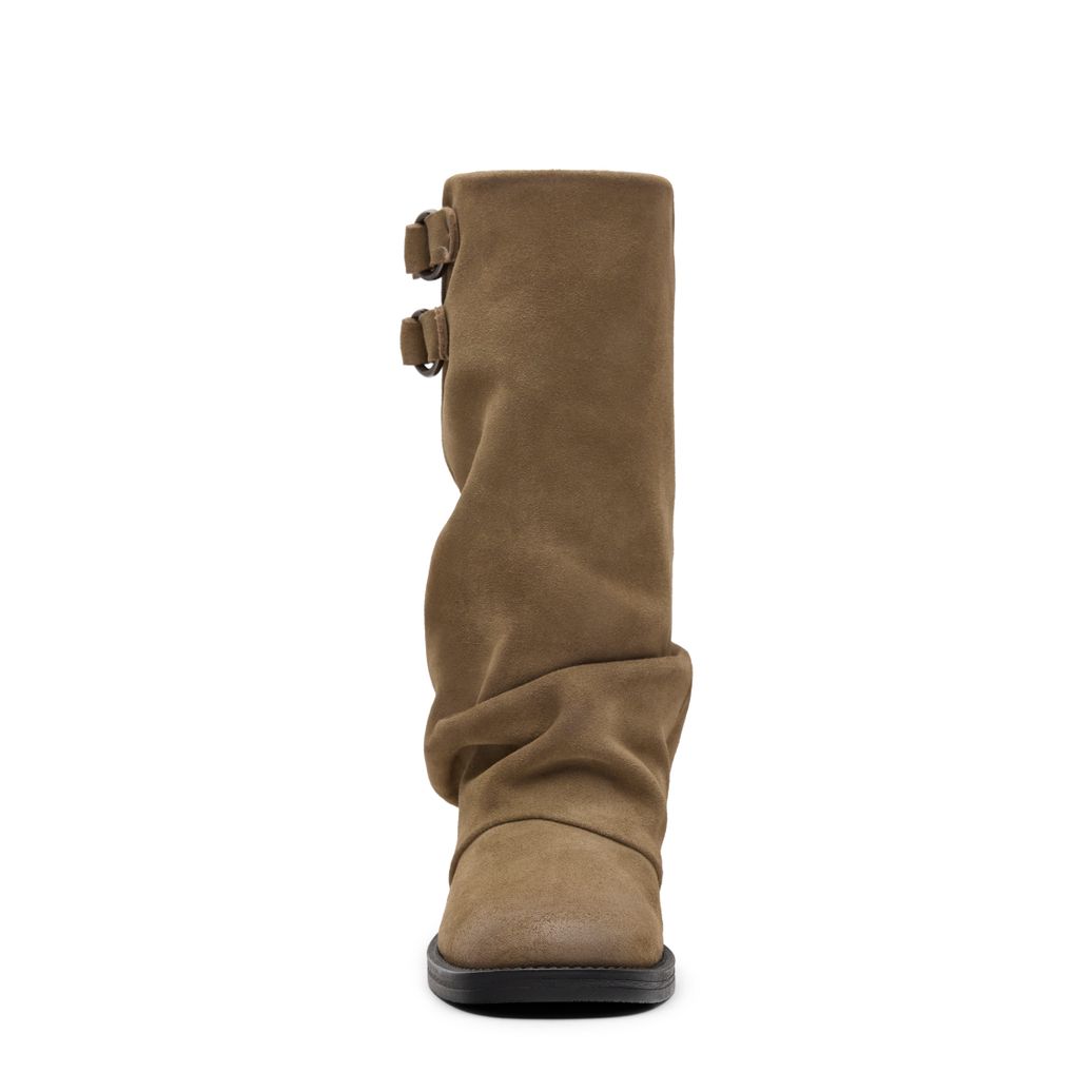 Bottines motardes en daim avec rabat - beige