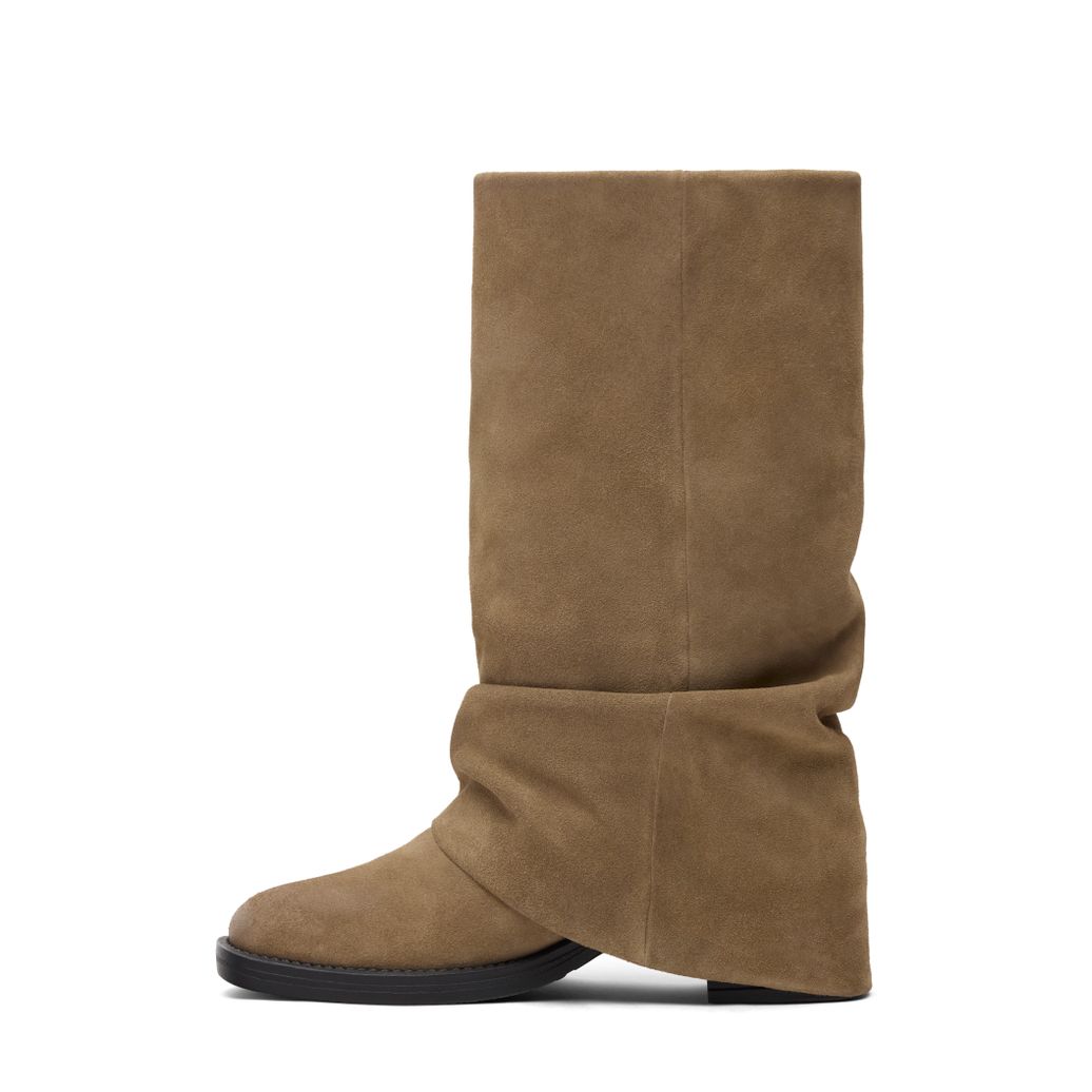 Bottines motardes en daim avec rabat - beige