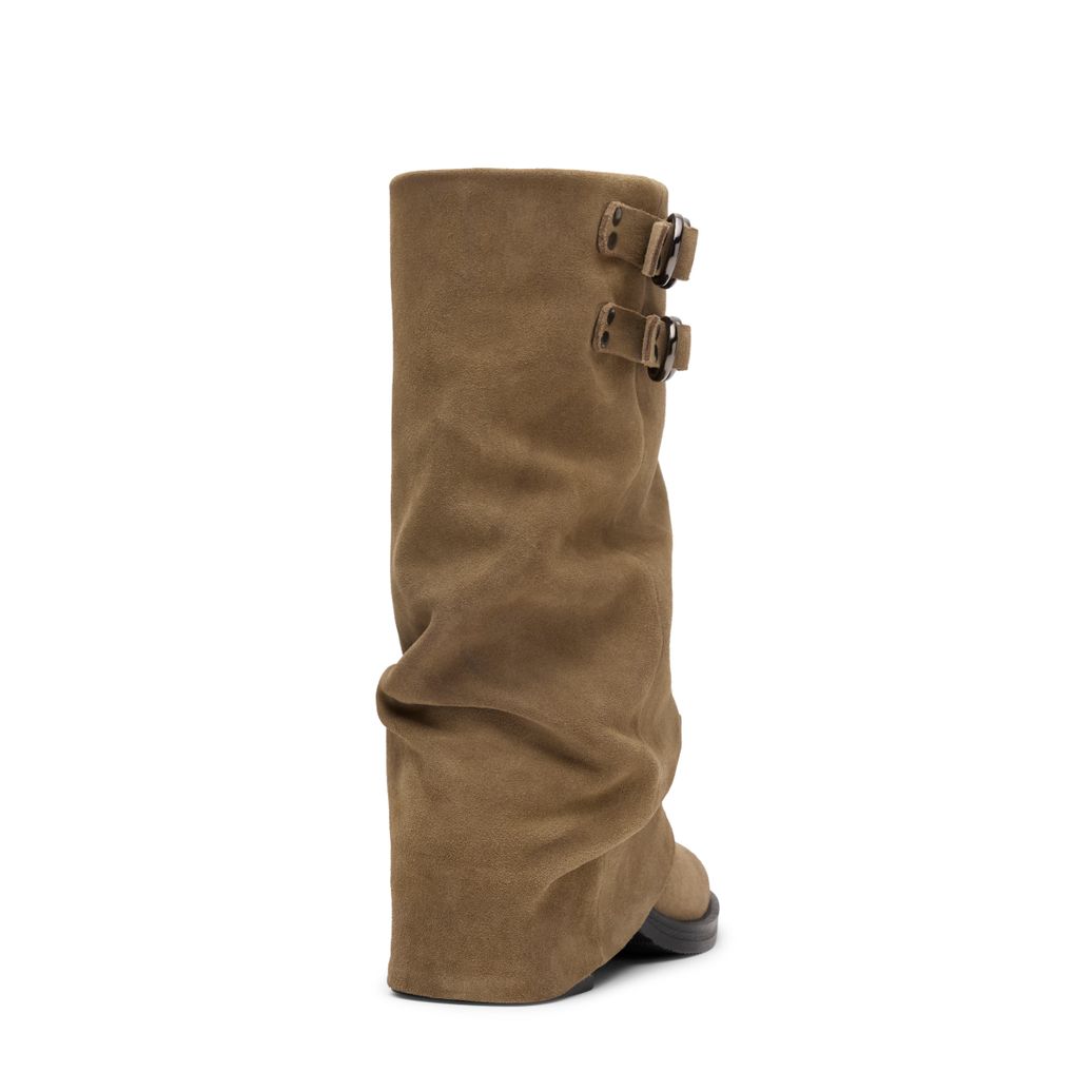 Bottines motardes en daim avec rabat - beige