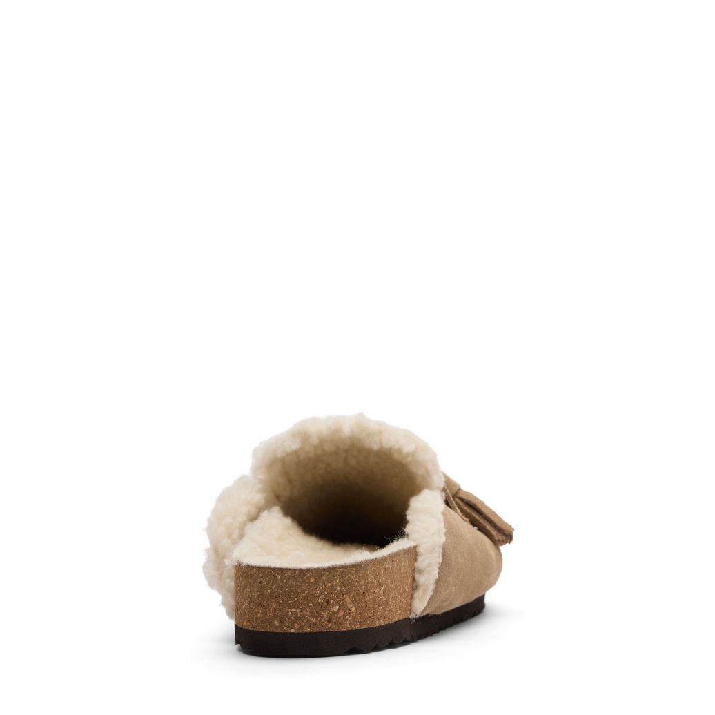 Beige suède clogs met wol