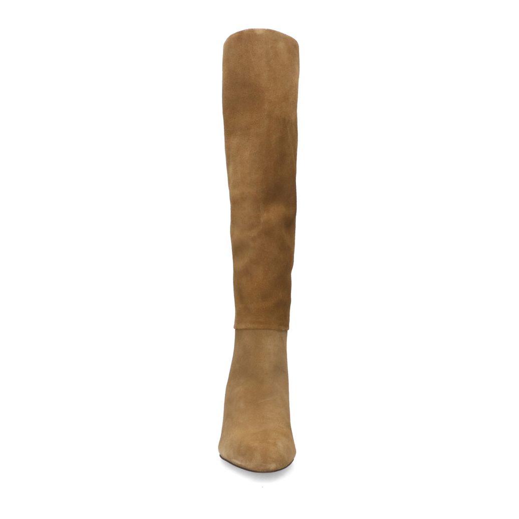 Taupefarbene Veloursleder-Stiefel mit Absatz