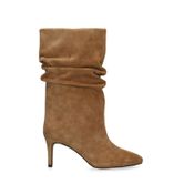 Beige suède enkellaarsjes met hak