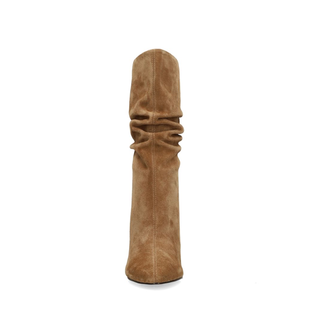 Beigefarbene Veloursleder-Stiefeletten mit Absatz