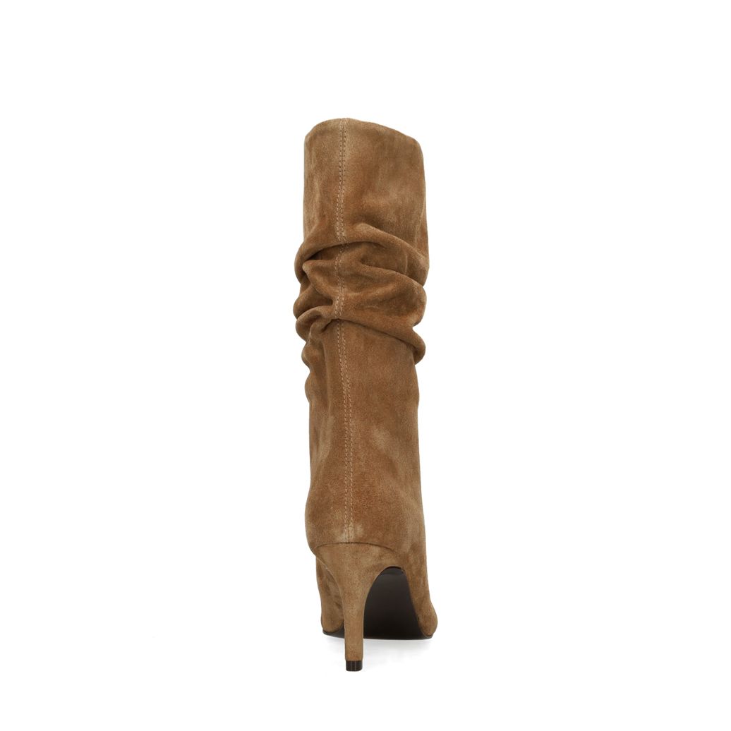 Beigefarbene Veloursleder-Stiefeletten mit Absatz