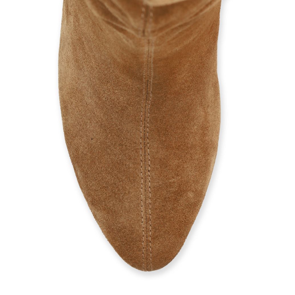 Beigefarbene Veloursleder-Stiefeletten mit Absatz