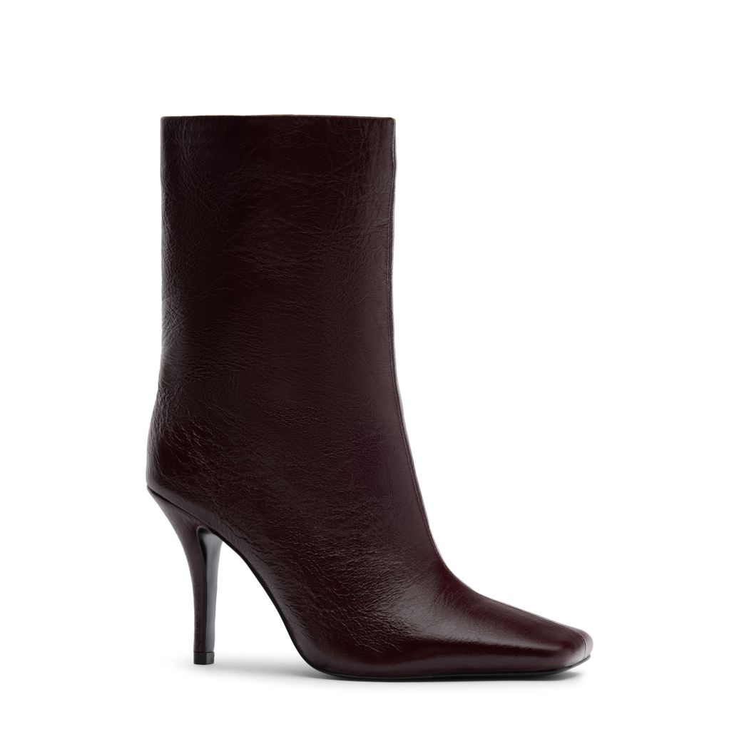 Burgundy leren enkellaarsjes met naaldhak