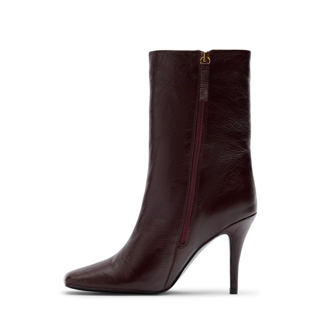 Burgundy leren enkellaarsjes met naaldhak
