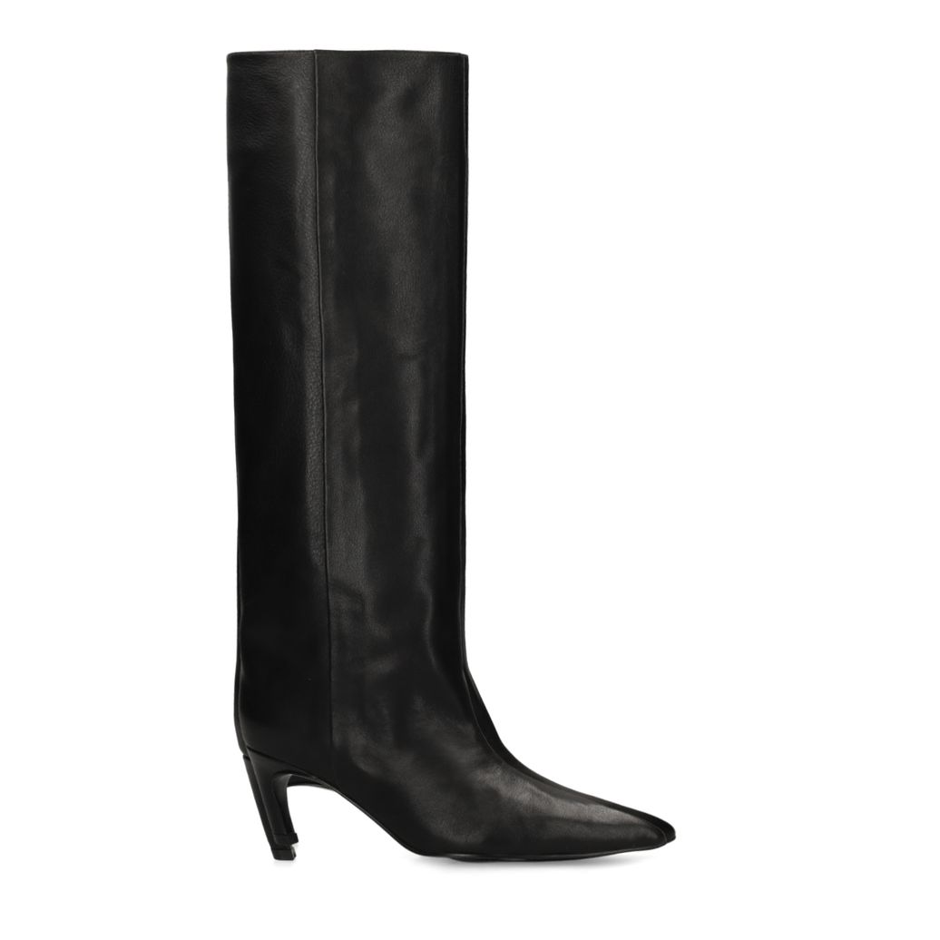 Schwarze Lederstiefel mit Absatz