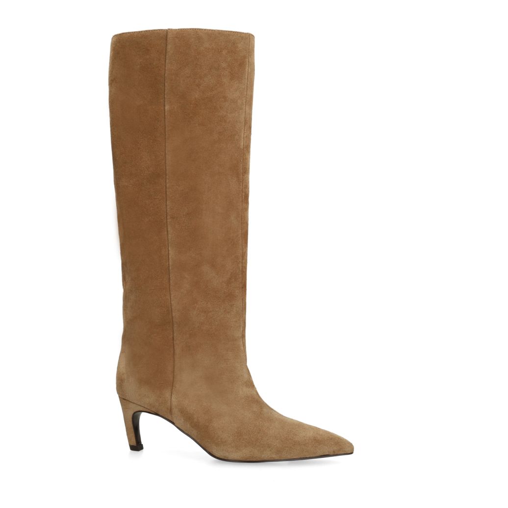 Bottes hautes à talon en daim - beige