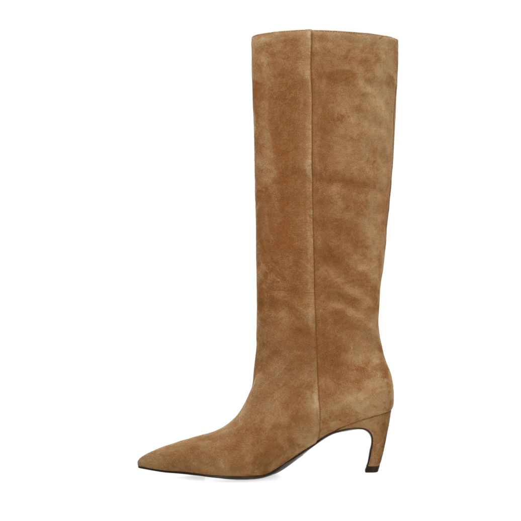 Bottes hautes à talon en daim - beige