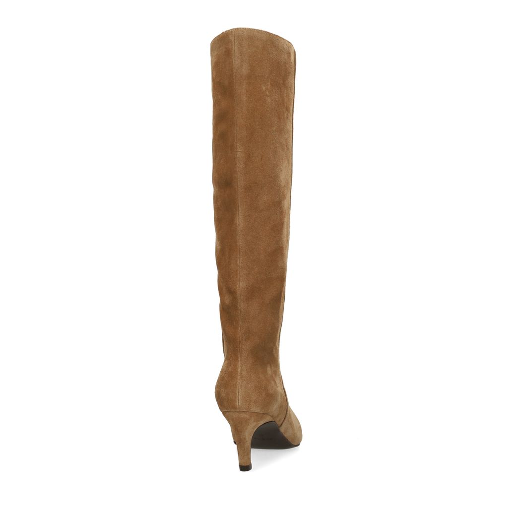Beigefarbene Veloursleder-Stiefel mit Absatz