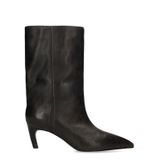 Brownwashed leren enkellaarsjes met hak
