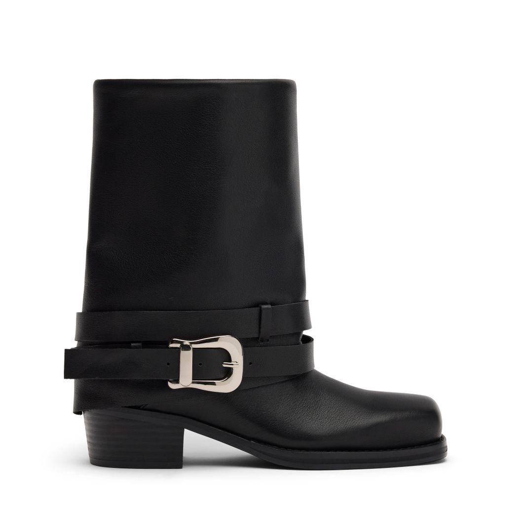 Schwarze Biker Boots aus Leder mit Umschlag