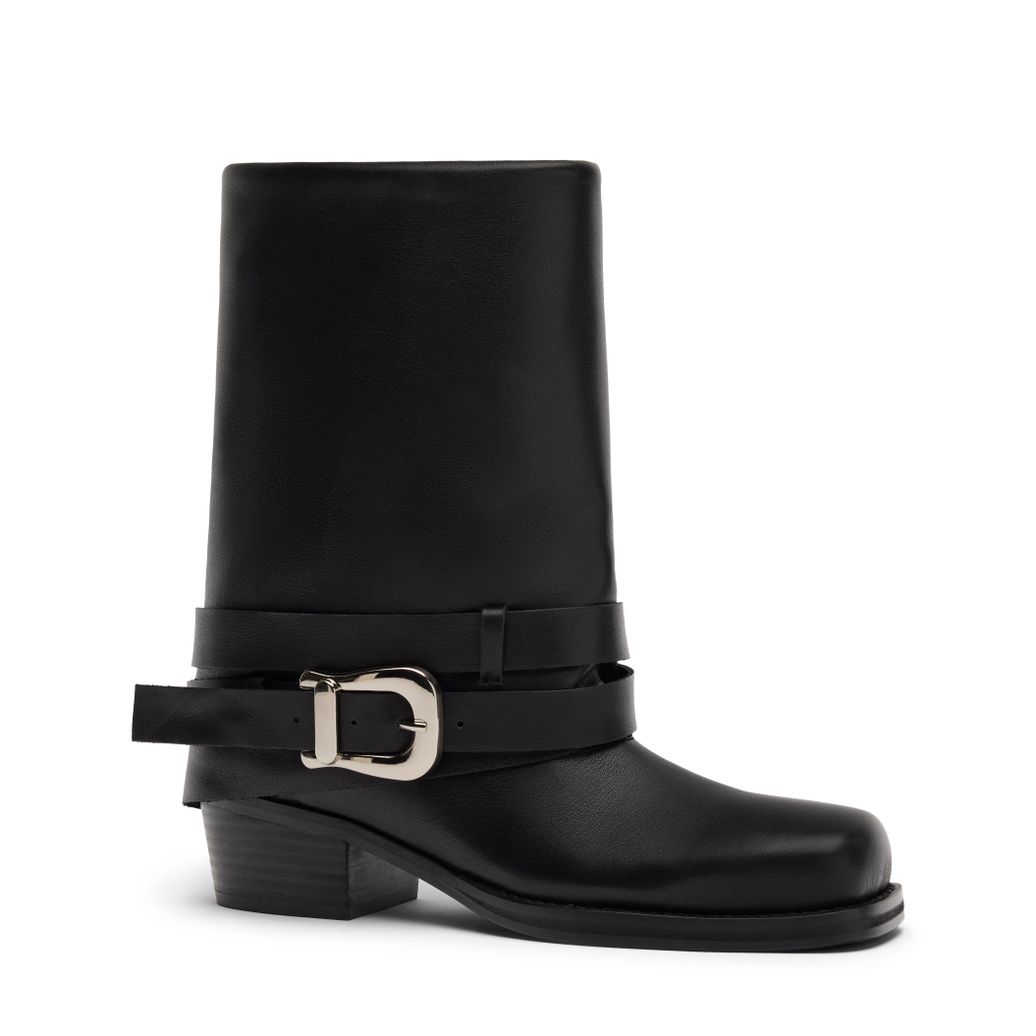 Zwarte leren biker boots met flap