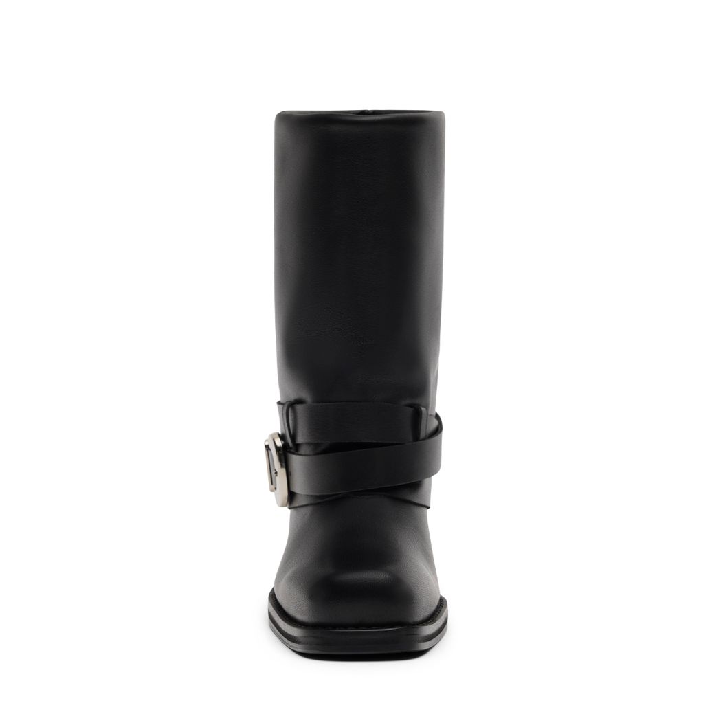 Schwarze Biker Boots aus Leder mit Umschlag